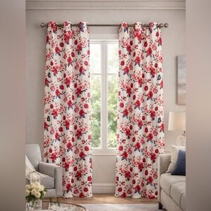 Floral Red and Blue Curtains 2pcs